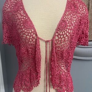 15- Elegant Crochet Cardigan in Deep Pink